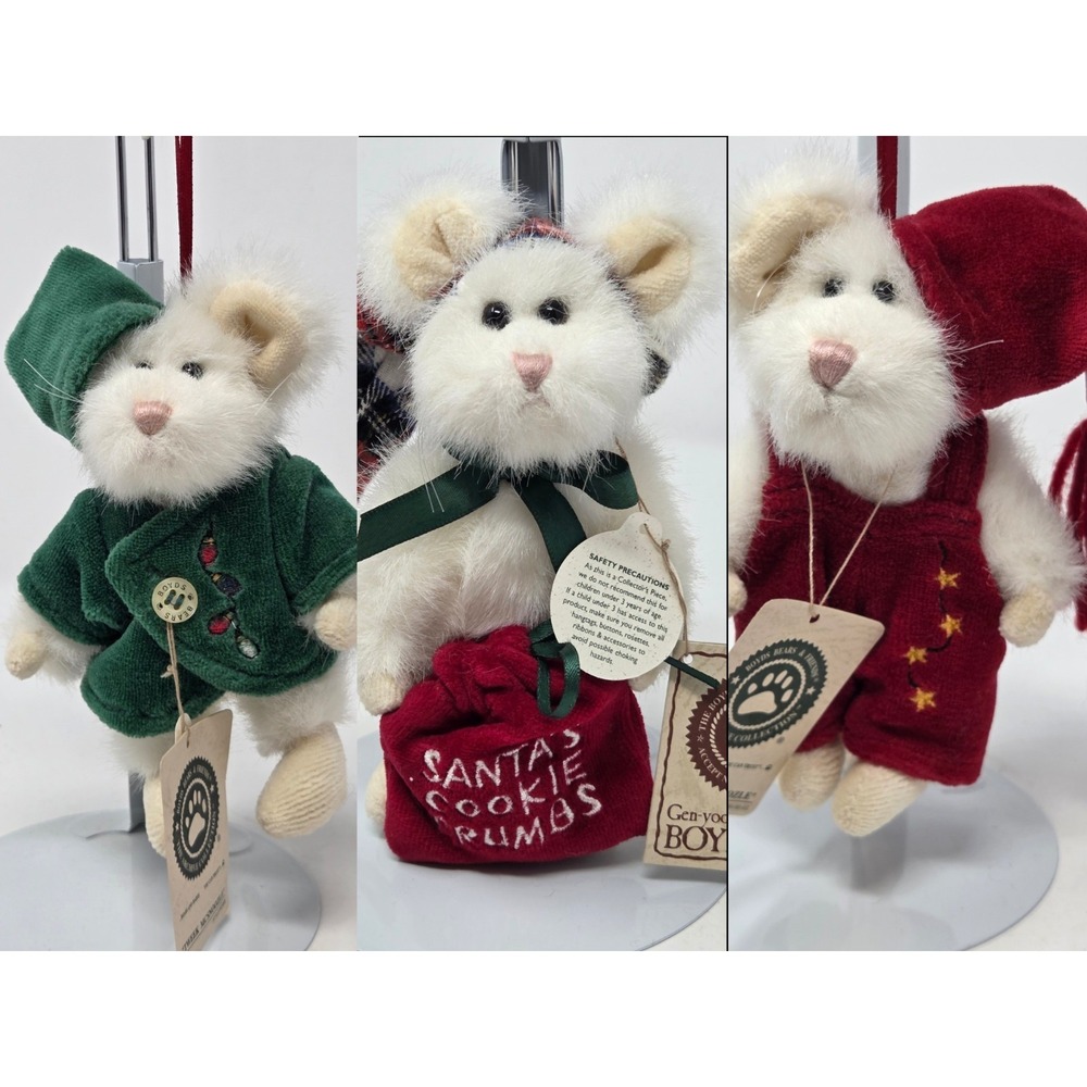Plush Mice Ornaments Boyds Bears Tweek, Squeek & Snackers McSnoozle Jointed